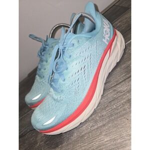 Hoka Women's Light Blue Running Shoes with Coral Accent